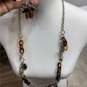 Elegant Amber and Chain Necklace earring Set